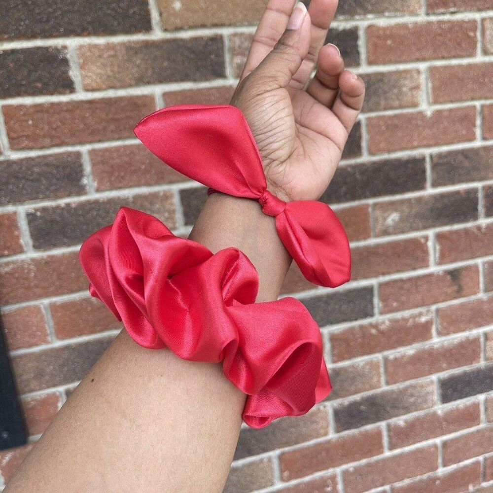 set of 2 New Satin Scrunchie Hair Tie Red